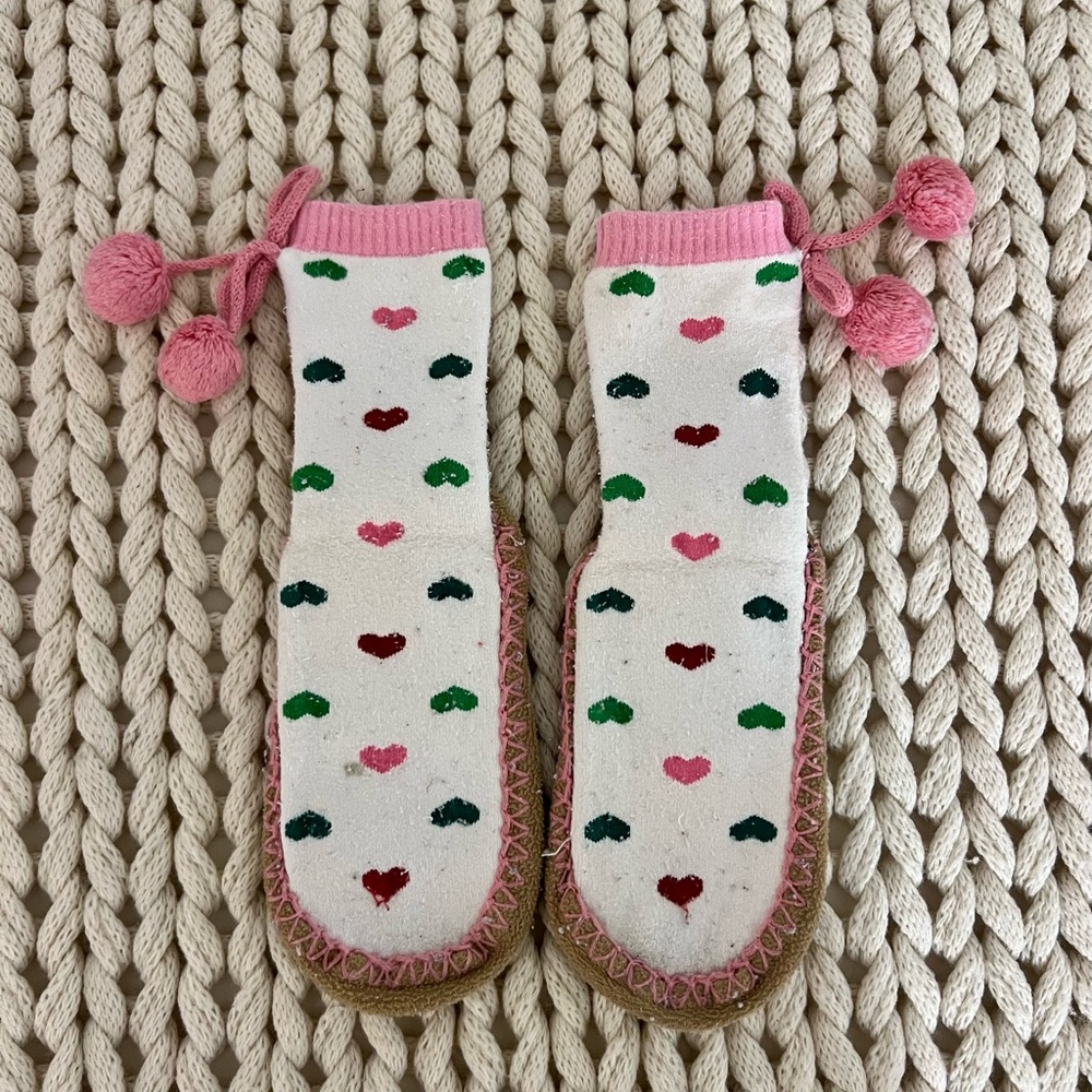 Cozy Pink and White Heart Kids Slippers